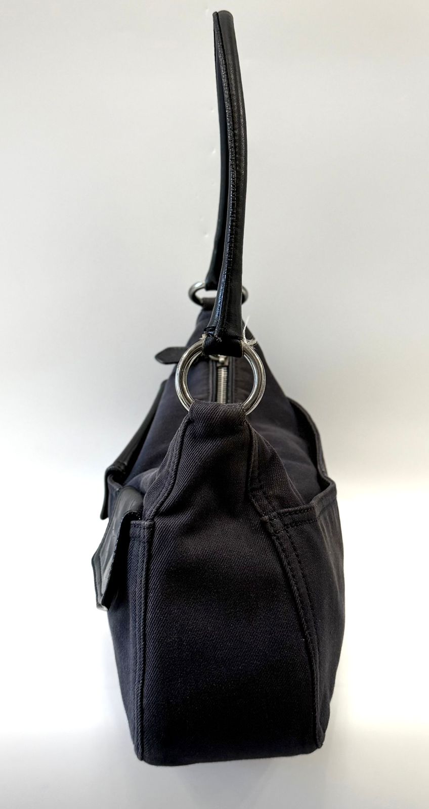 PRADA BUFALINO TRIMMED DENIM CARGO HOBO BAG