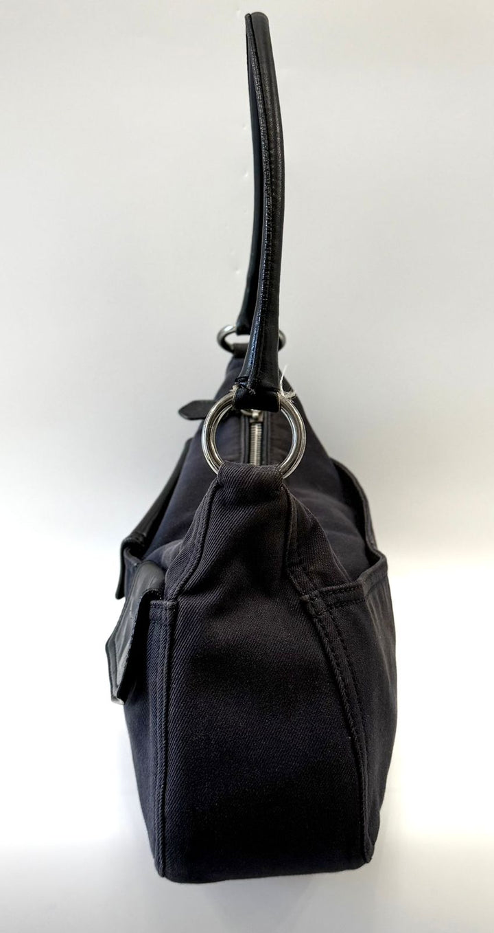 PRADA BUFALINO TRIMMED DENIM CARGO HOBO BAG