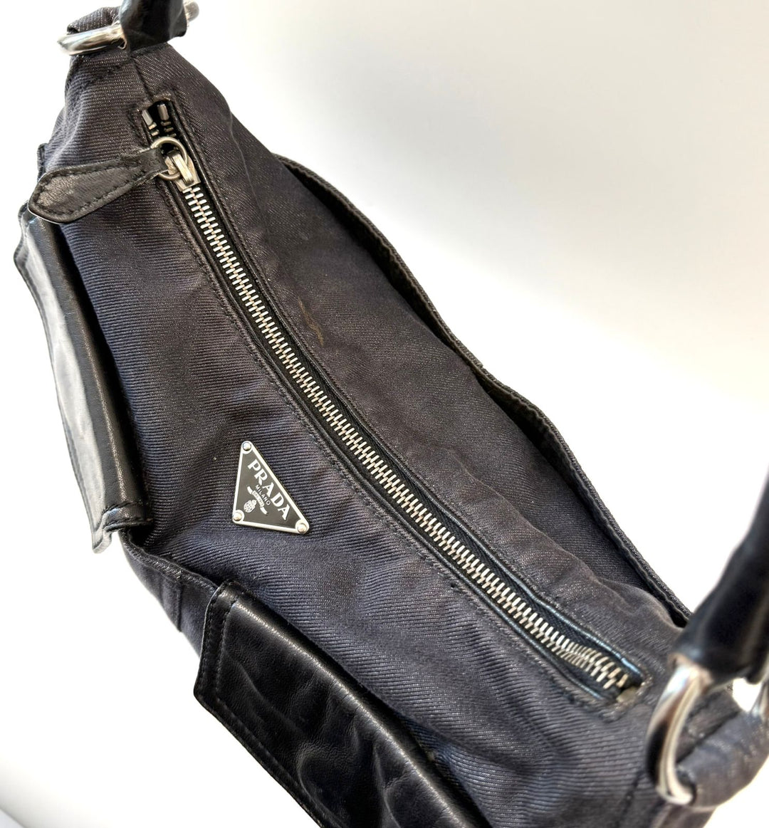 PRADA BUFALINO TRIMMED DENIM CARGO HOBO BAG