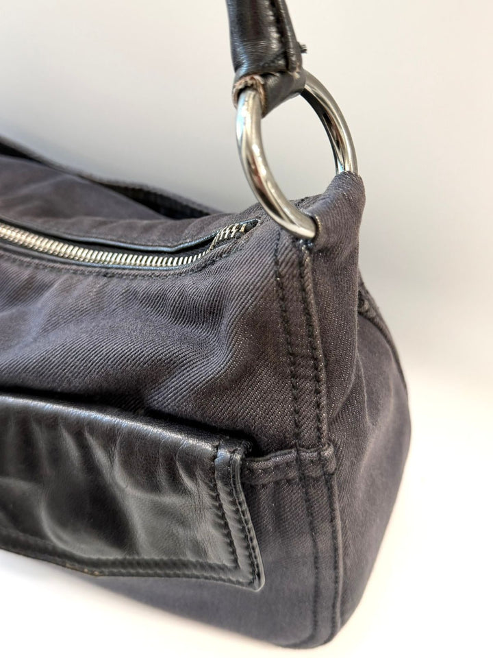 PRADA BUFALINO TRIMMED DENIM CARGO HOBO BAG
