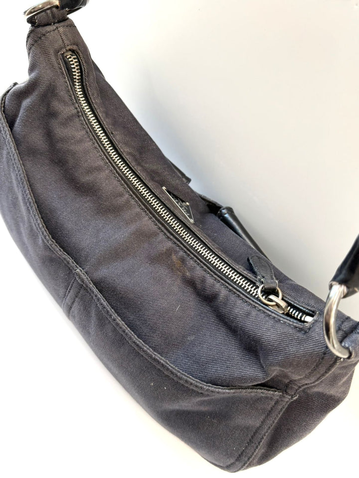 PRADA BUFALINO TRIMMED DENIM CARGO HOBO BAG