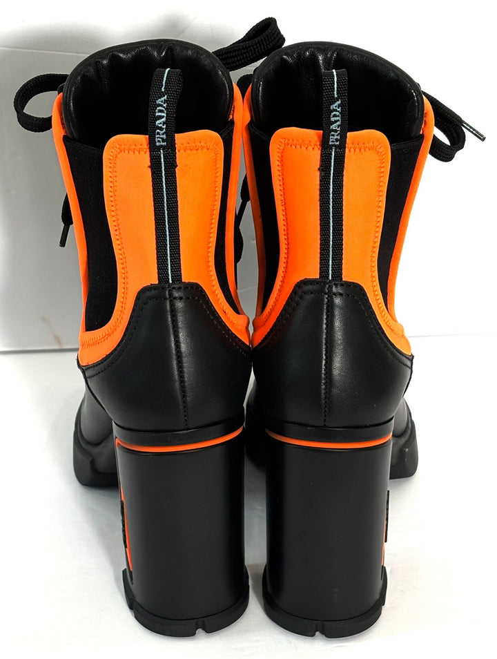 PRADA RUNWAY COLLECTION NEON NEOPRENE CALFSKIN LOGO BOOTS