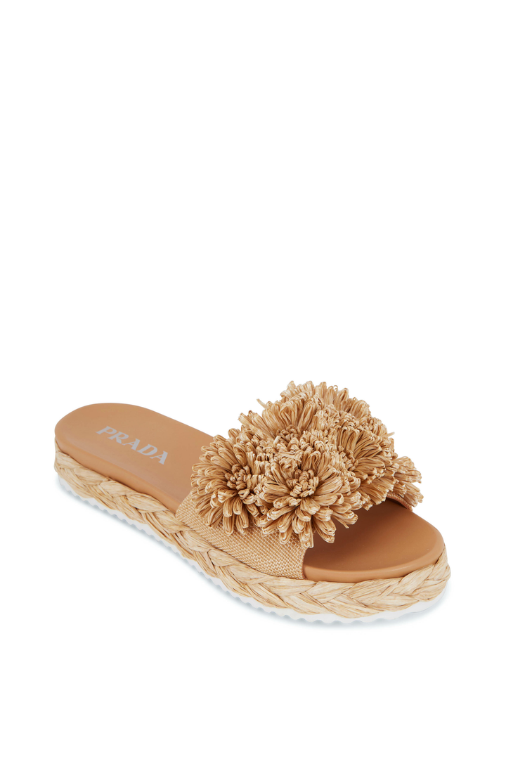 PRADA RAFFIA FLORAL PUFF ESPADRILLE MULES