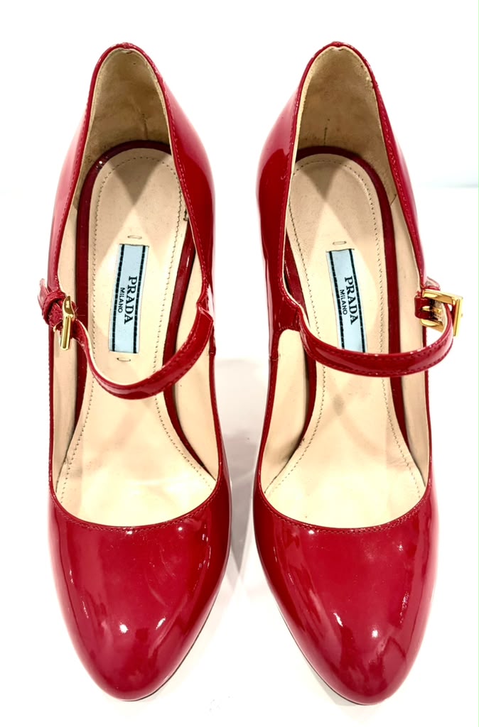 PRADA PATENT LEATHER MARY JANE PUMPS