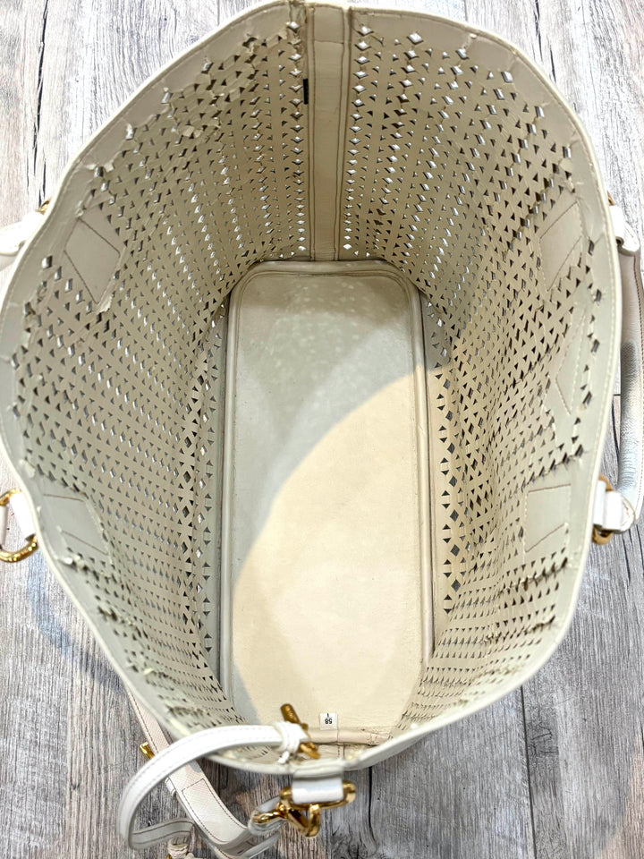 PRADA PERFORATED OFF WHITE LEATHER TOTE WITH POUCH