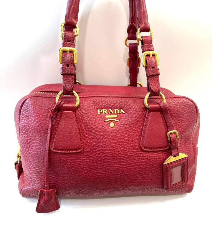 PRADA RUBINO VITELLO DAINO CALFSKIN LEATHER BAULETTO BAG