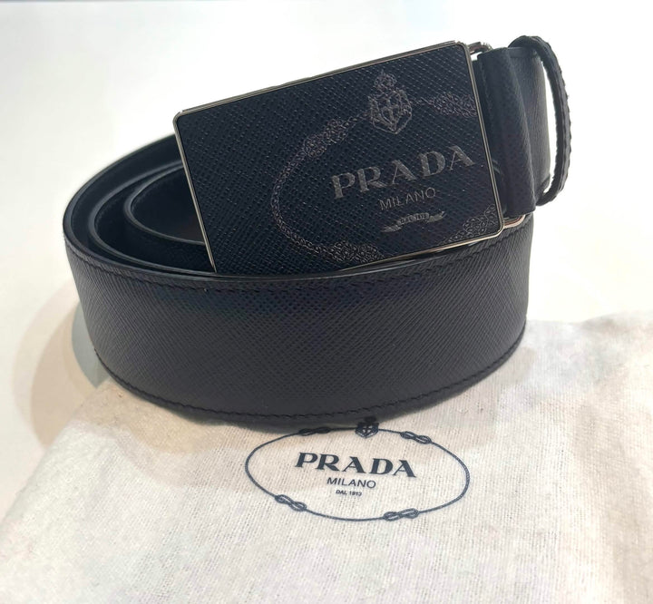 PRADA SAFFIANO LEATHER LOGO BELT