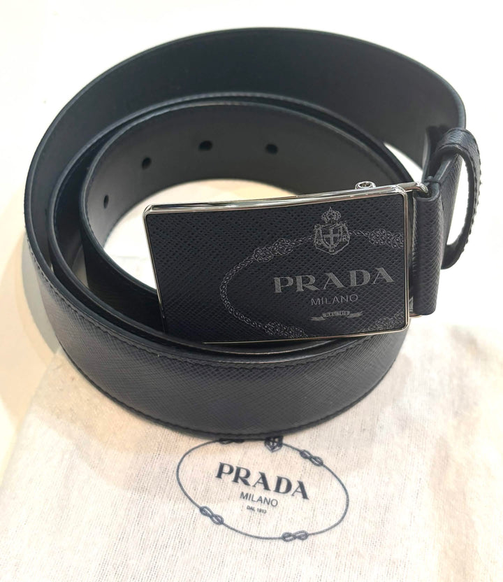 PRADA SAFFIANO LEATHER LOGO BELT