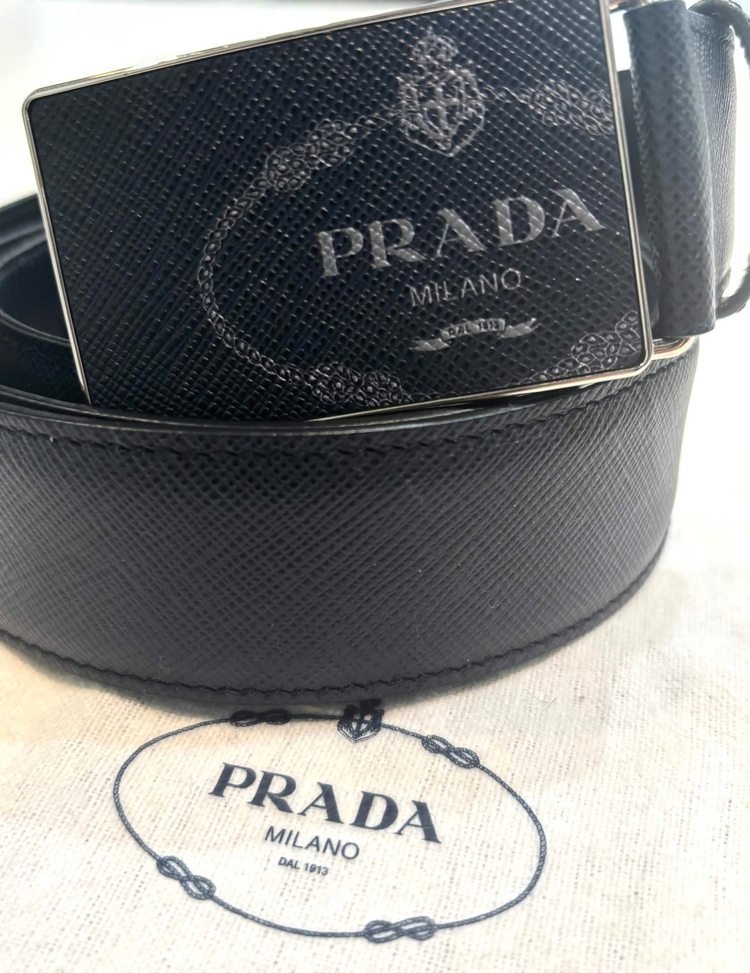 PRADA SAFFIANO LEATHER LOGO BELT