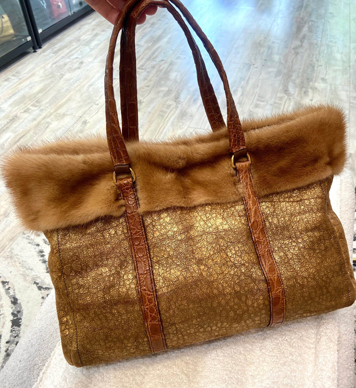 PRADA SHEARLING MINK TRIM TOTE