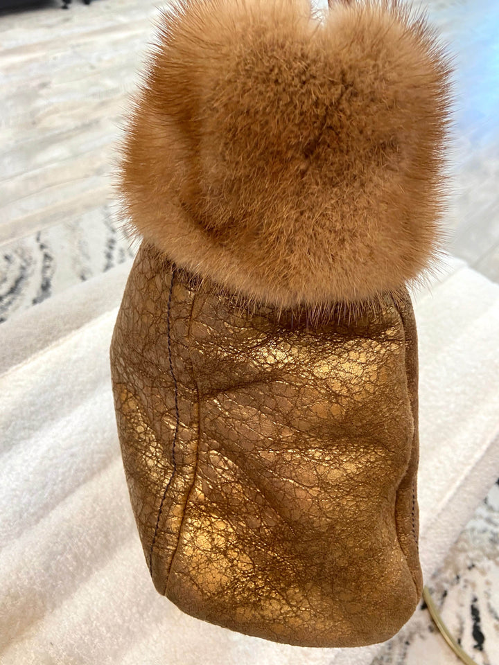 PRADA SHEARLING MINK TRIM TOTE