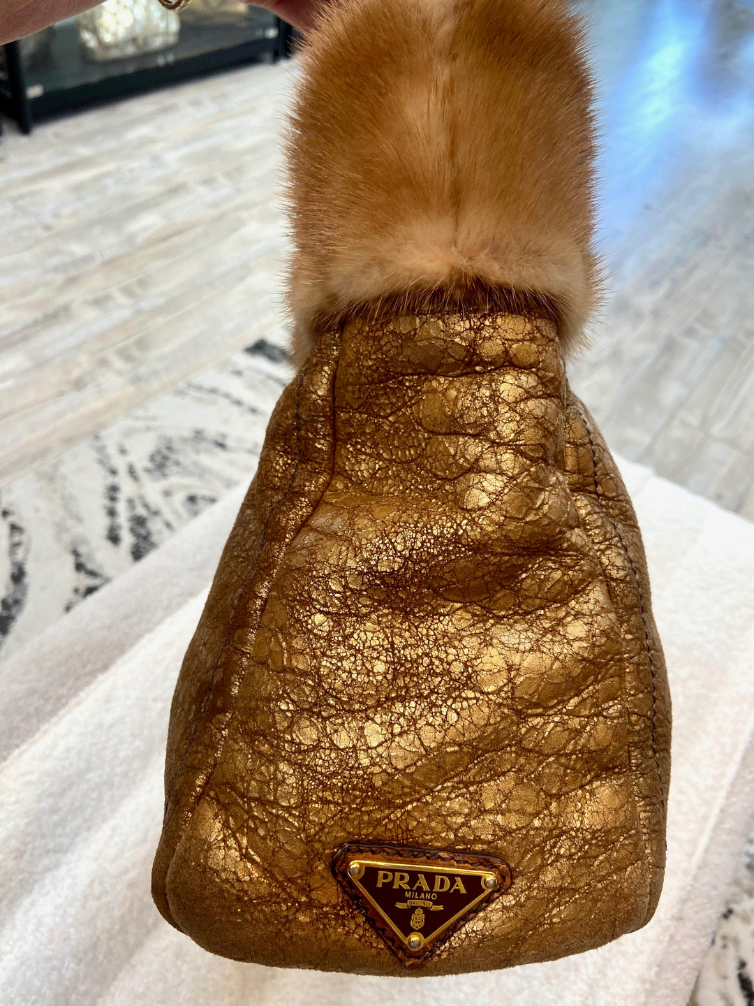 PRADA SHEARLING MINK TRIM TOTE