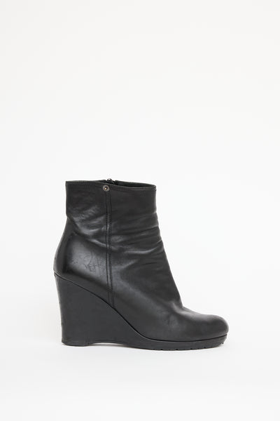 PRADA SPORT SOFT CALFSKIN LEATHER WEDGE HEEL BOOTIES