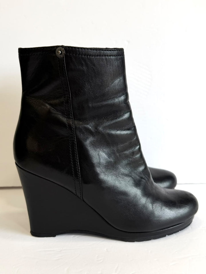 PRADA SPORT SOFT CALFSKIN LEATHER WEDGE HEEL BOOTIES