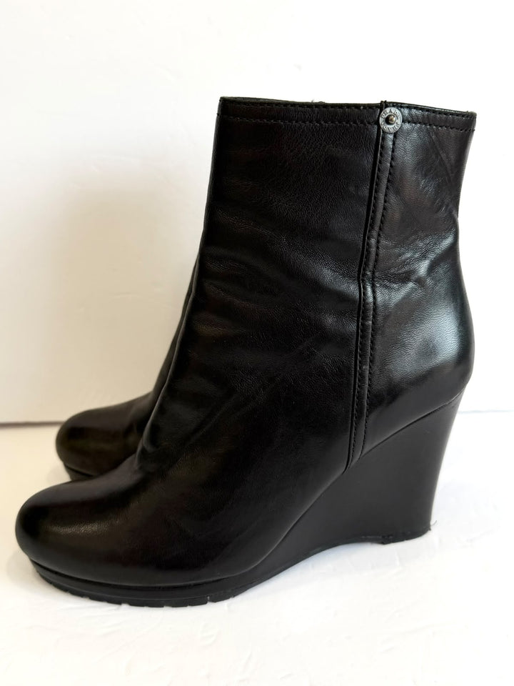 PRADA SPORT SOFT CALFSKIN LEATHER WEDGE HEEL BOOTIES