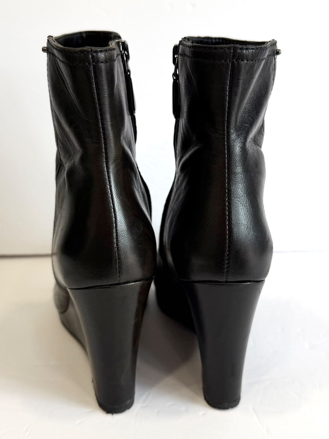 PRADA SPORT SOFT CALFSKIN LEATHER WEDGE HEEL BOOTIES