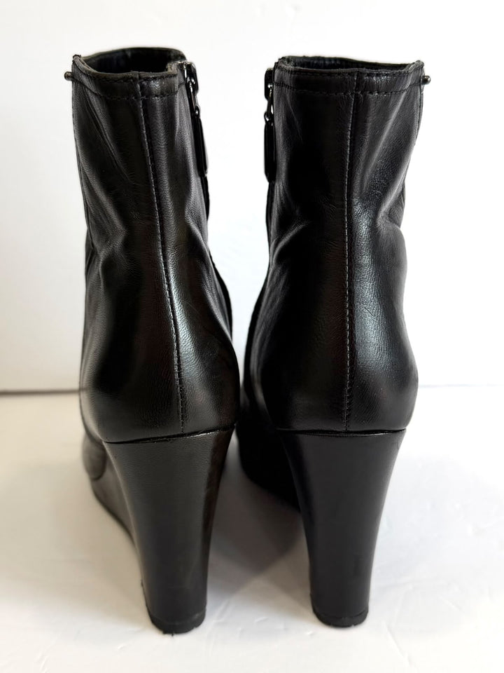 PRADA SPORT SOFT CALFSKIN LEATHER WEDGE HEEL BOOTIES
