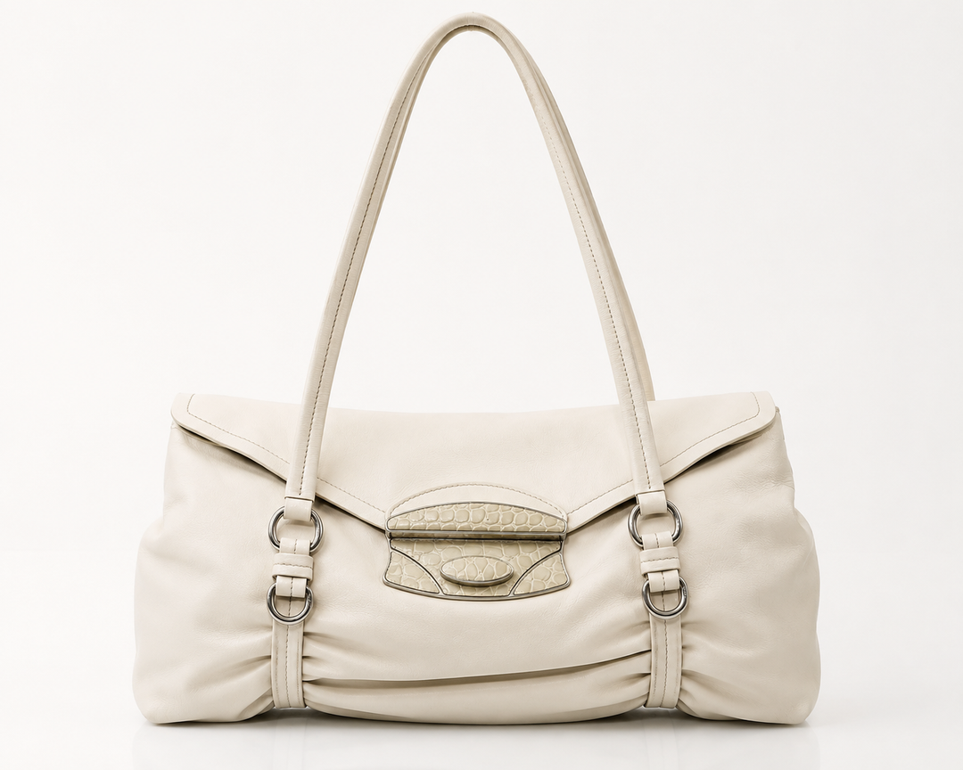 PRADA VITELLO DAINO CROCODILE TRIM CALFSKIN LEATHER SHOULDER BAG