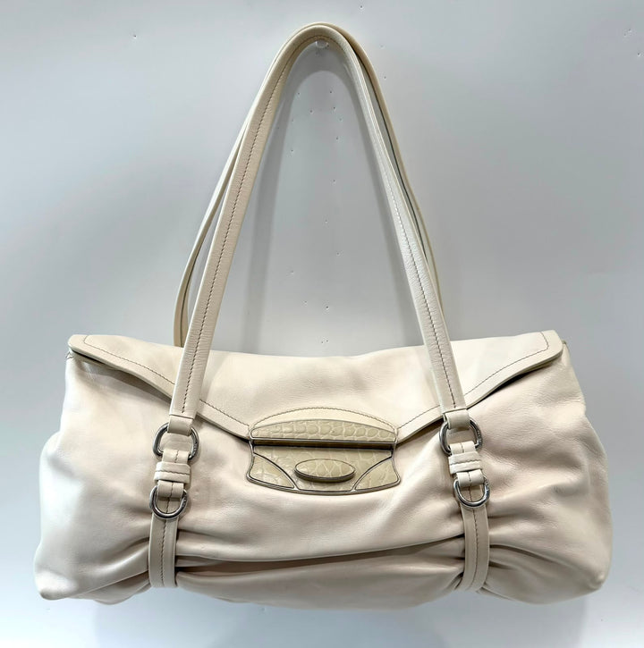 PRADA VITELLO DAINO CROCODILE TRIM CALFSKIN LEATHER SHOULDER BAG