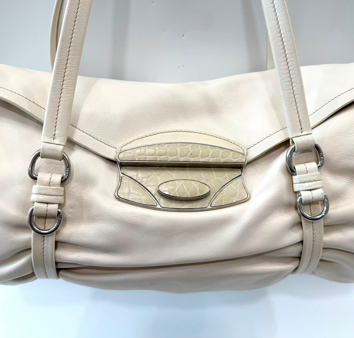 PRADA VITELLO DAINO CROCODILE TRIM CALFSKIN LEATHER SHOULDER BAG