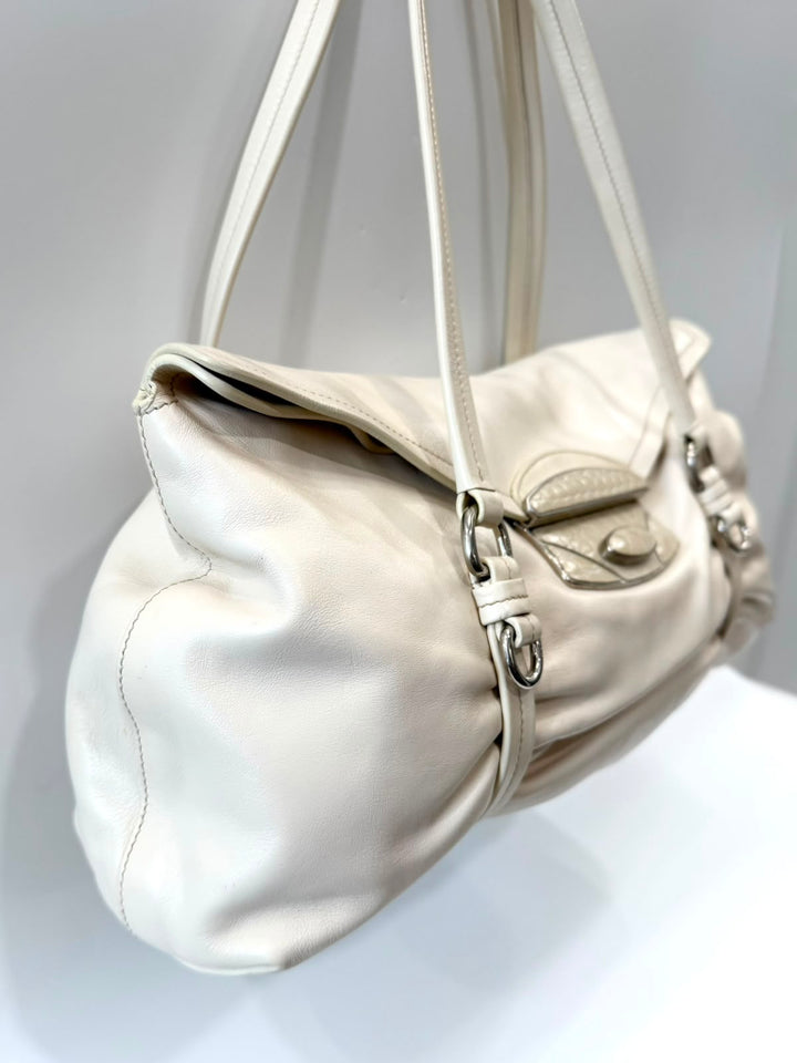 PRADA VITELLO DAINO CROCODILE TRIM CALFSKIN LEATHER SHOULDER BAG
