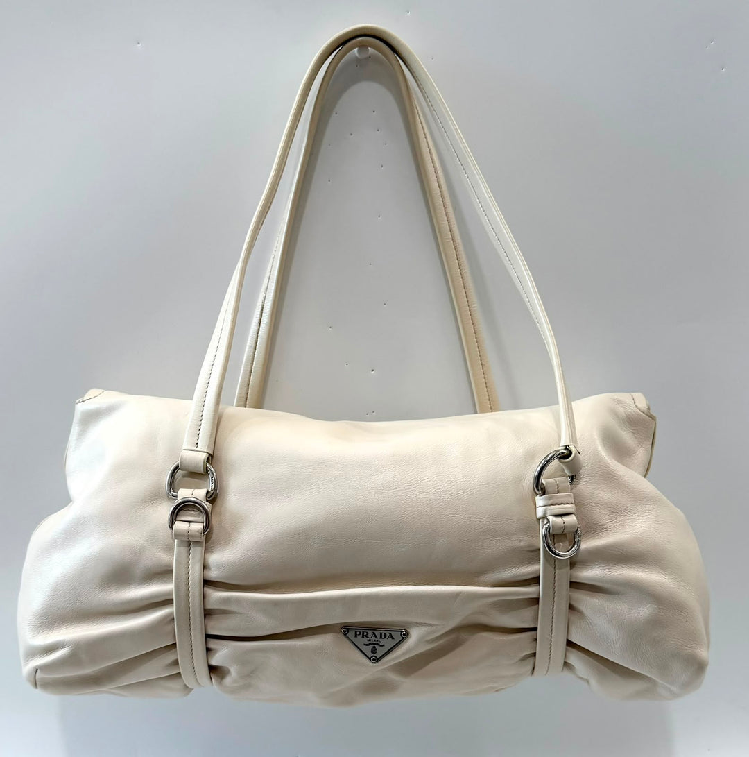 PRADA VITELLO DAINO CROCODILE TRIM CALFSKIN LEATHER SHOULDER BAG