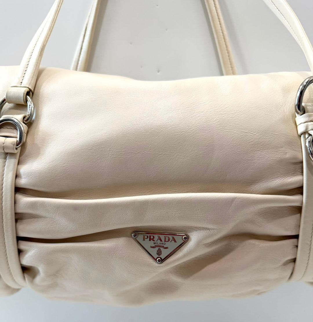 PRADA VITELLO DAINO CROCODILE TRIM CALFSKIN LEATHER SHOULDER BAG