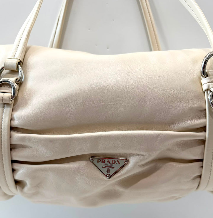 PRADA VITELLO DAINO CROCODILE TRIM CALFSKIN LEATHER SHOULDER BAG