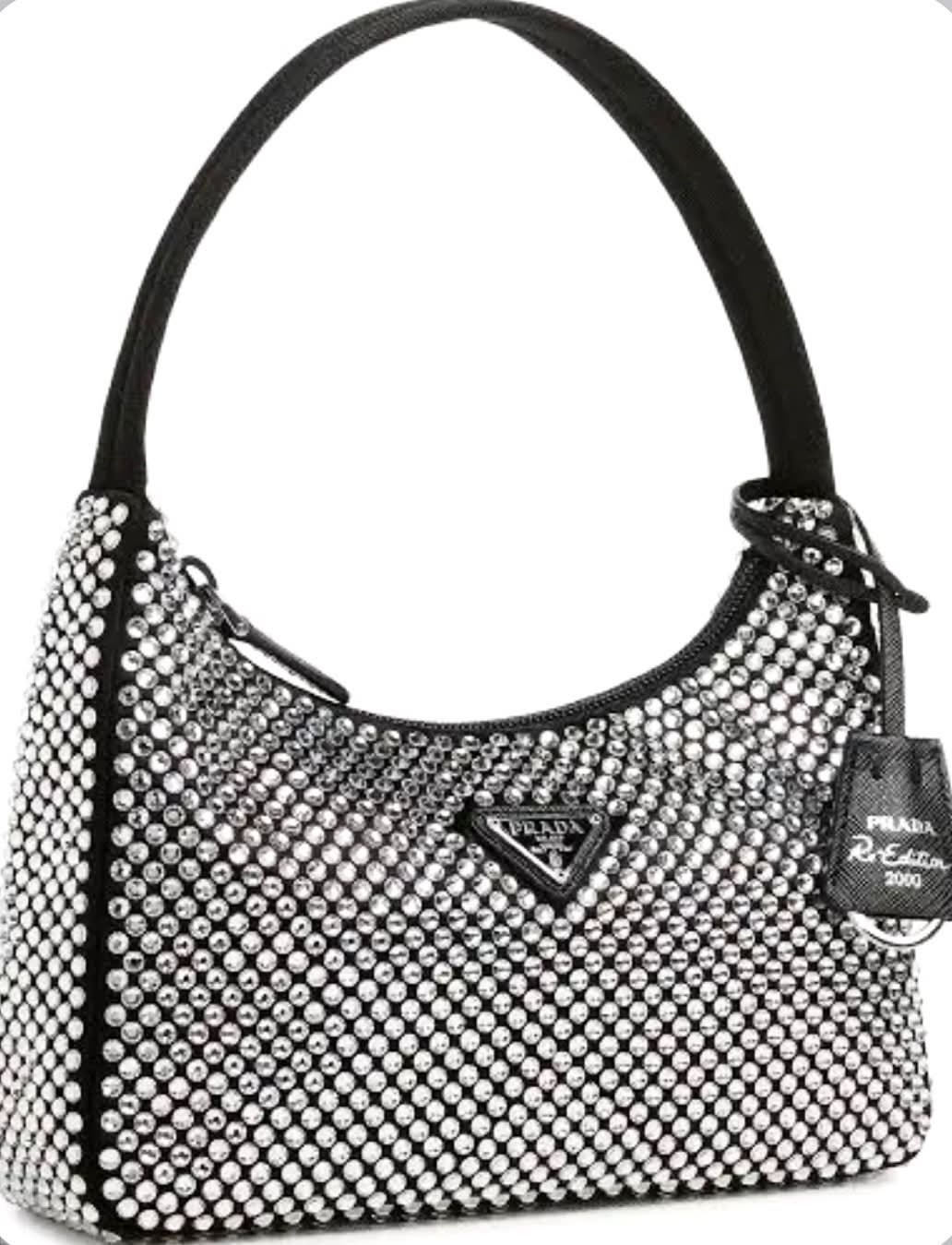 PRADA RE-EDITION 2005 CRYSTAL EMBELLISHED SATIN MINI BAG