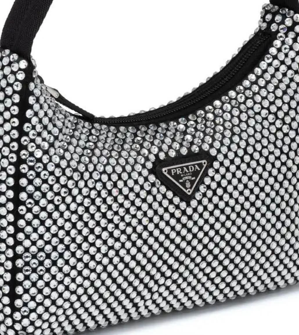 PRADA RE-EDITION 2005 CRYSTAL EMBELLISHED SATIN MINI BAG