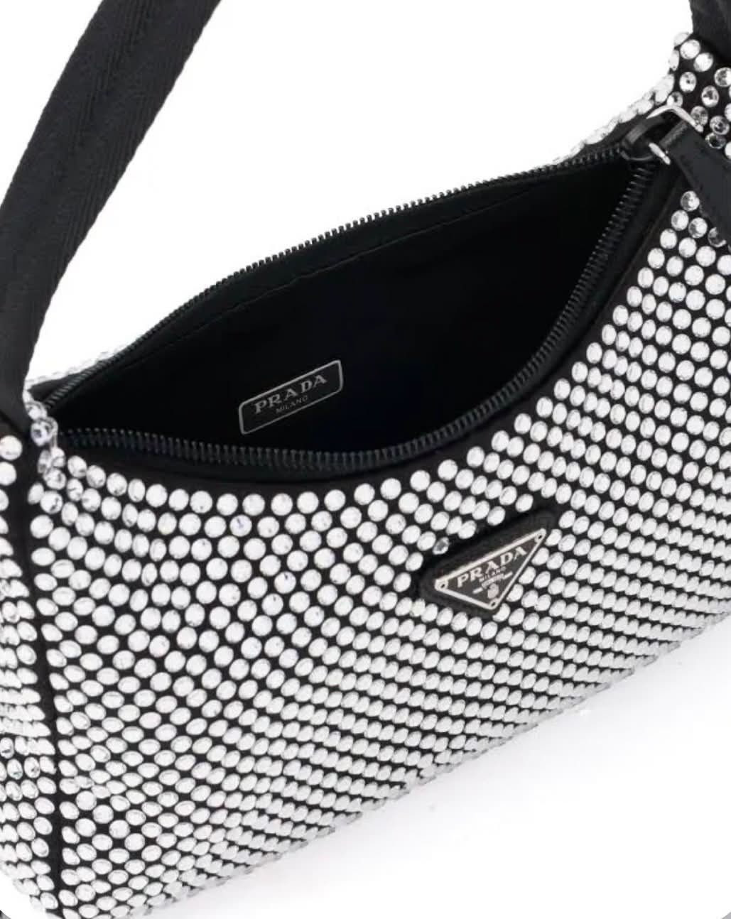 PRADA RE-EDITION 2005 CRYSTAL EMBELLISHED SATIN MINI BAG