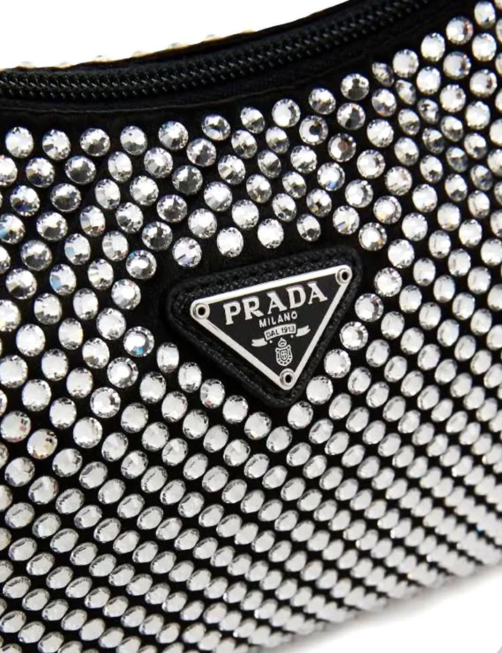 PRADA RE-EDITION 2005 CRYSTAL EMBELLISHED SATIN MINI BAG