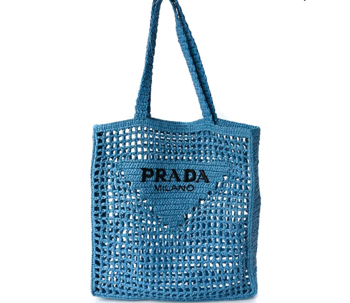 PRADA CROCHET LOGO EMBROIDERED TOTE BAG