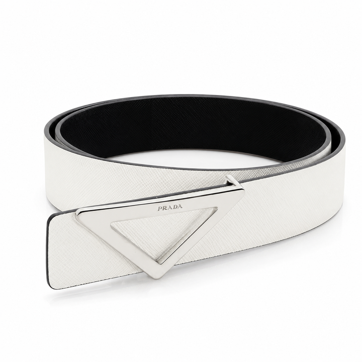 PRADA WHITE &amp; BLACK REVERSIBLE SAFFIANO LEATHER BELT