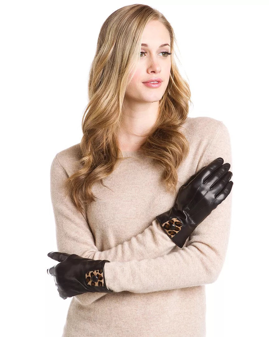 PORTOLANO NAPPA LEATHER CALF HAIR CASHMERE LINED GLOVES