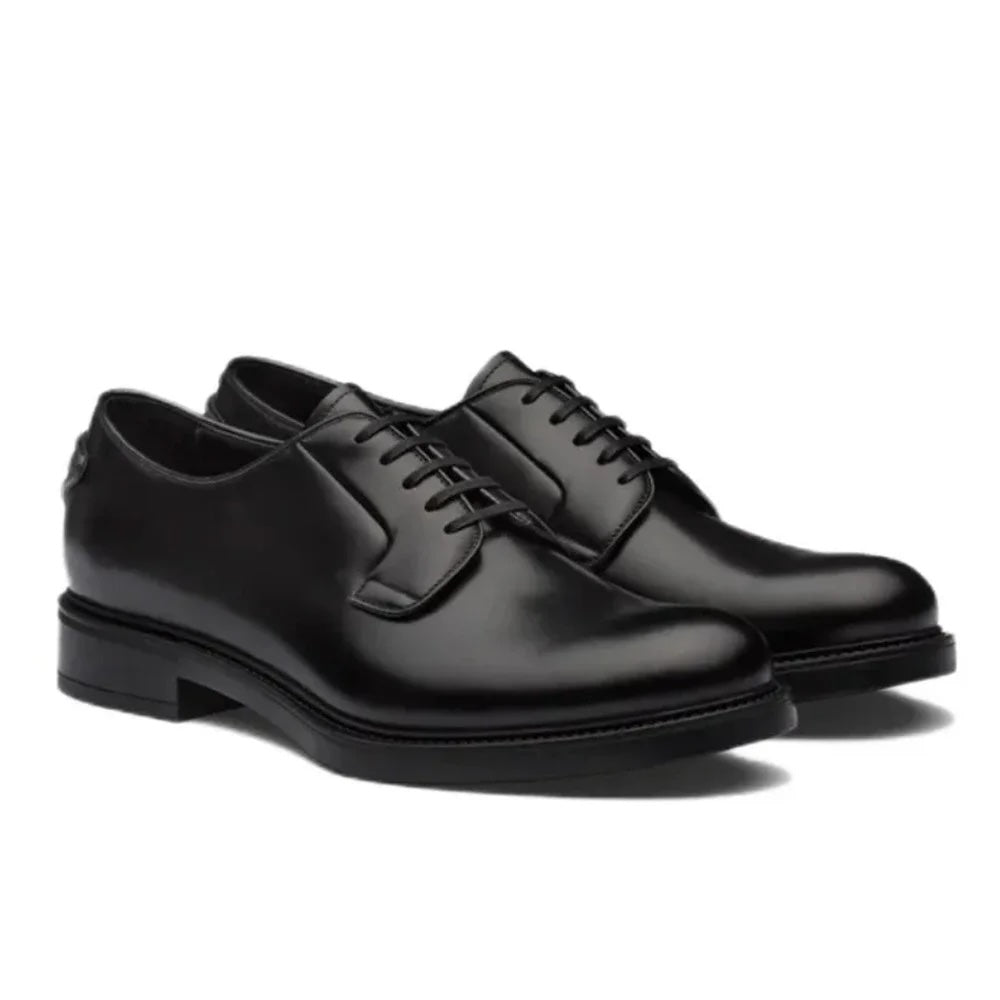 PRADA BRUSHED CALFSKIN LEATHER DERBY LACE-UP SHOES