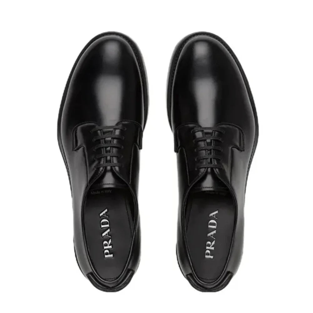PRADA BRUSHED CALFSKIN LEATHER DERBY LACE-UP SHOES