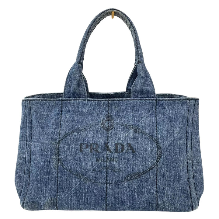 PRADA CANAPA DENIM SHOPPER TOTE BAG