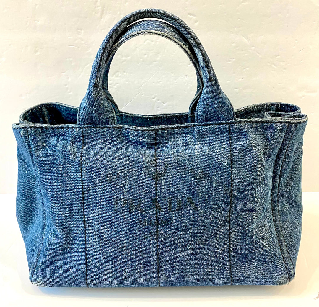 PRADA CANAPA DENIM SHOPPER TOTE BAG