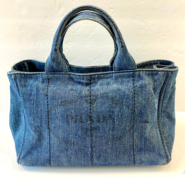 PRADA CANAPA DENIM SHOPPER TOTE BAG
