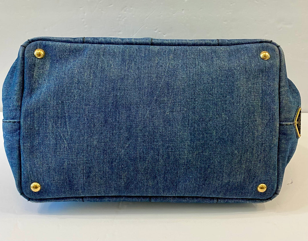 PRADA CANAPA DENIM SHOPPER TOTE BAG