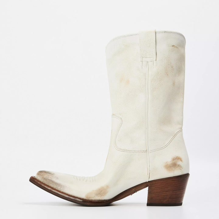 PRADA DISTRESSED CALFSKIN LEATHER SHORT COWBOY BOOTS
