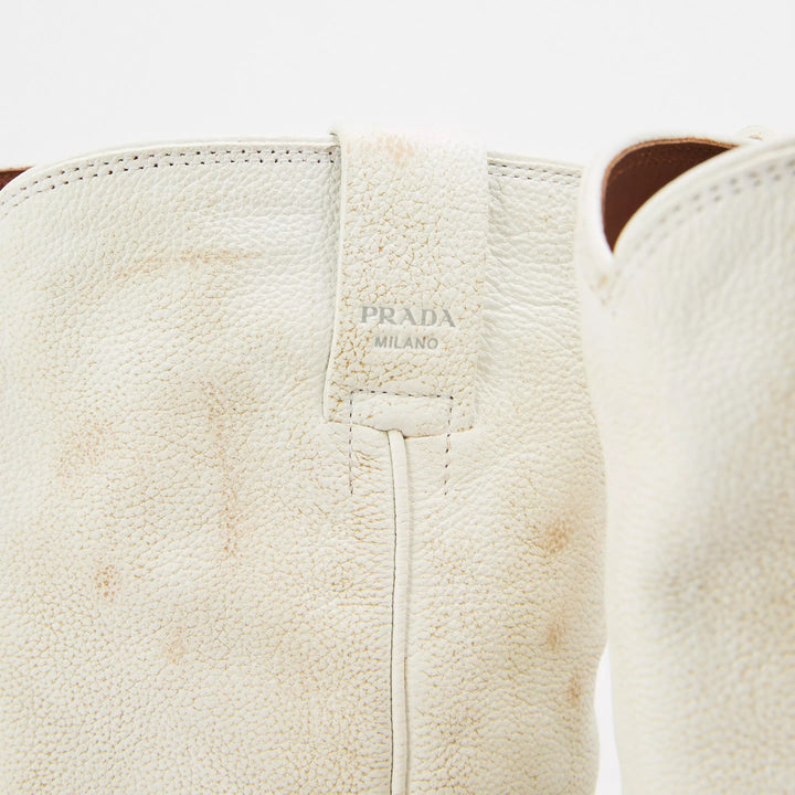 PRADA DISTRESSED CALFSKIN LEATHER SHORT COWBOY BOOTS