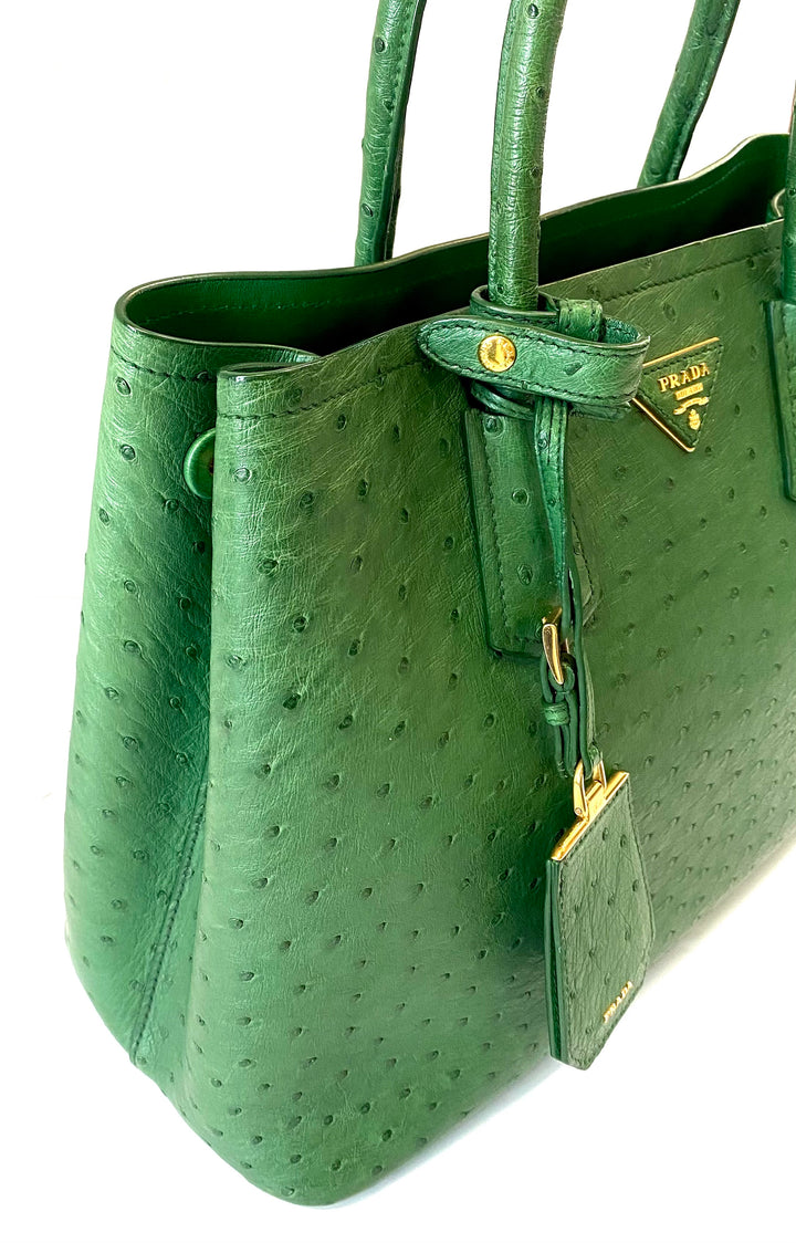 PRADA GALLERIA OSTRICH LEATHER MEDIUM TOTE BAG – Caroline's