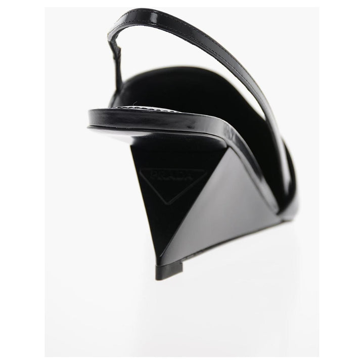 PRADA LEATHER SLINGBACK GEOMETRIC WEDGE HEEL PUMPS