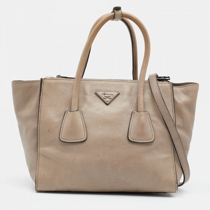 PRADA GLACE LEATHER TWIN POCKET DOUBLE HANDLE TOTE BAG