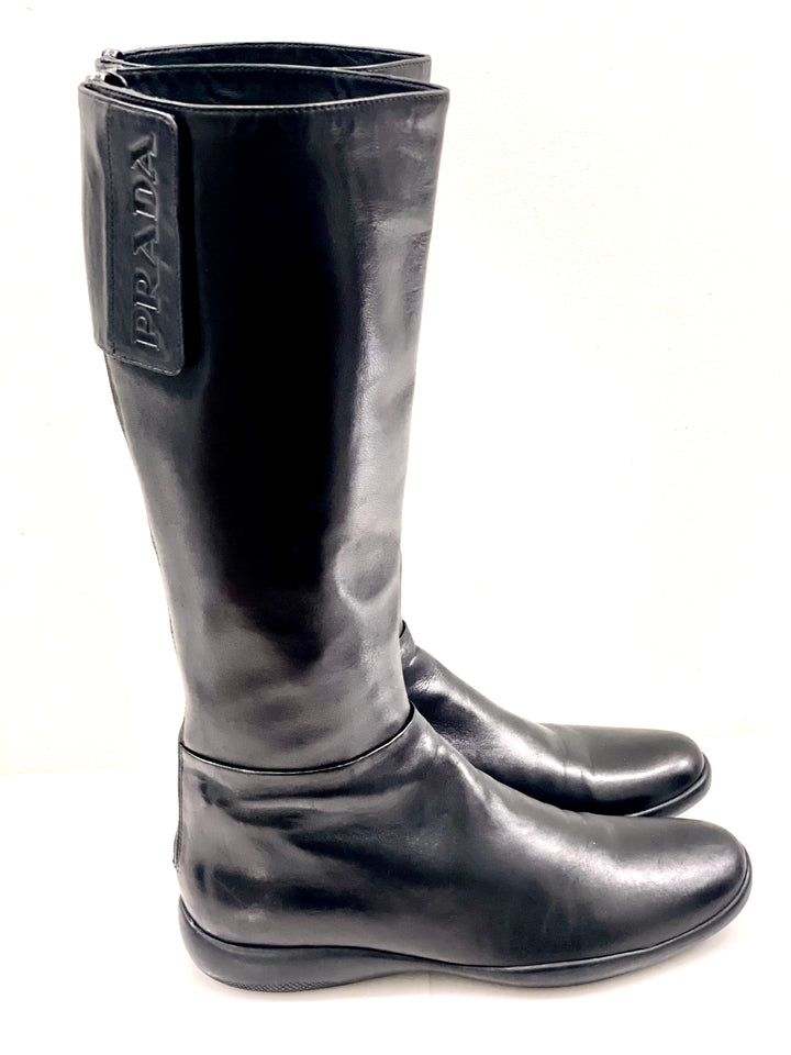 PRADA LINEA ROSSA NAPPA LEATHER TALL BOOTS