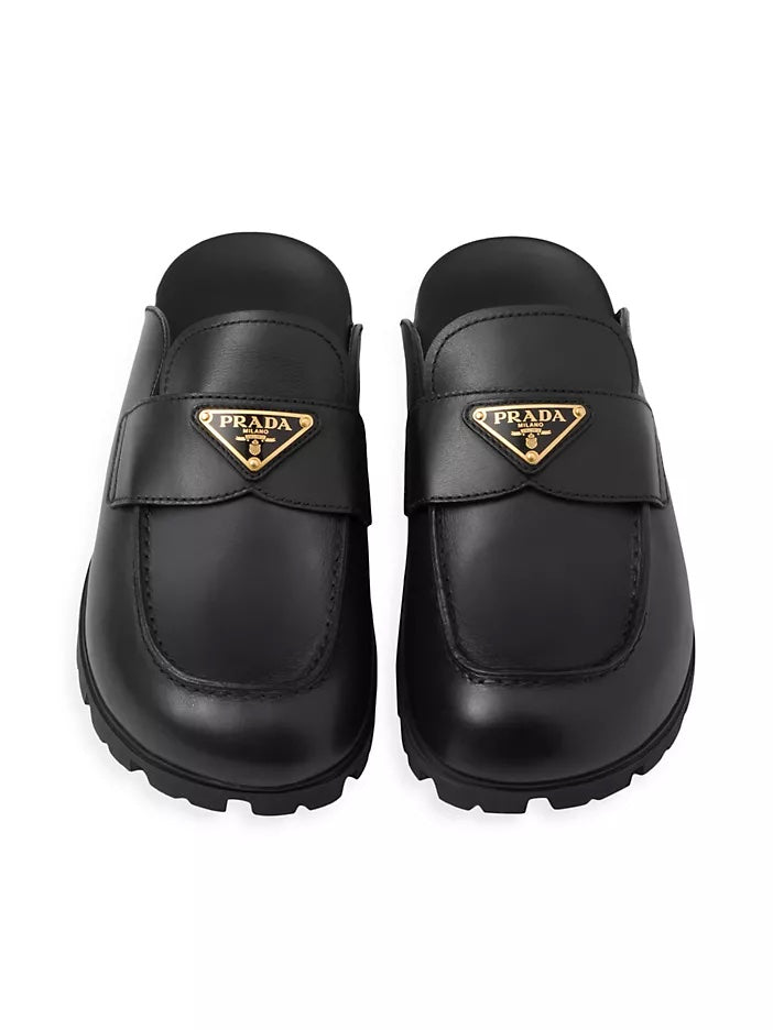 PRADA LOGO PLAQUE SLIP-ON MULES