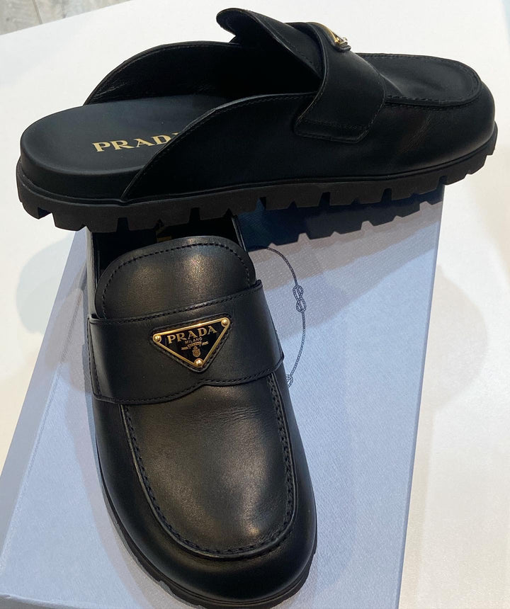 PRADA LOGO PLAQUE SLIP-ON MULES