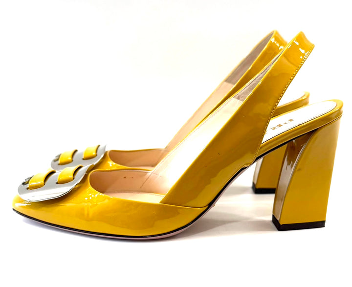 PRADA PATENT CALF LEATHER SLINGBACK PUMPS